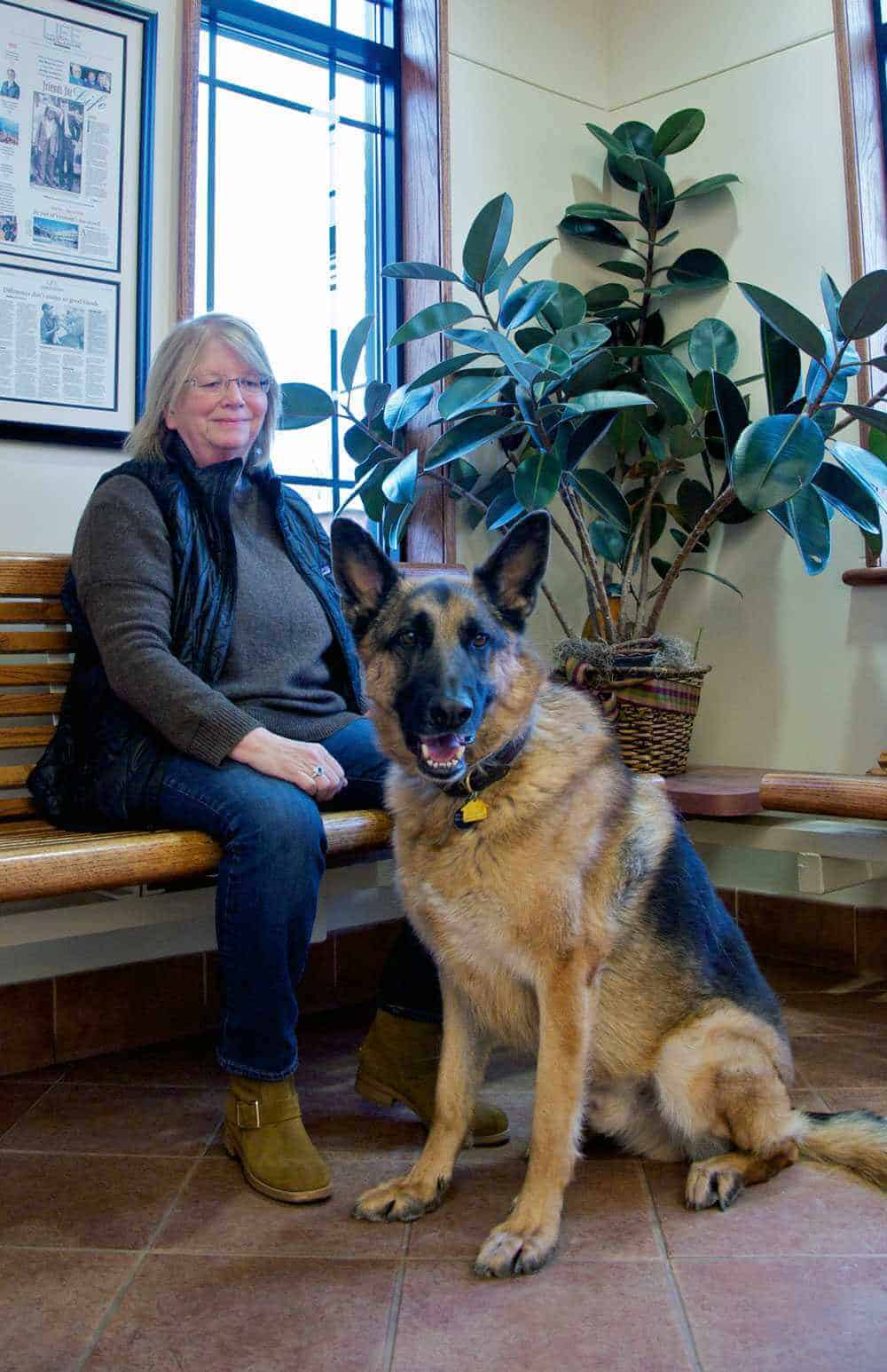 A client with one of our patients in the waiting room